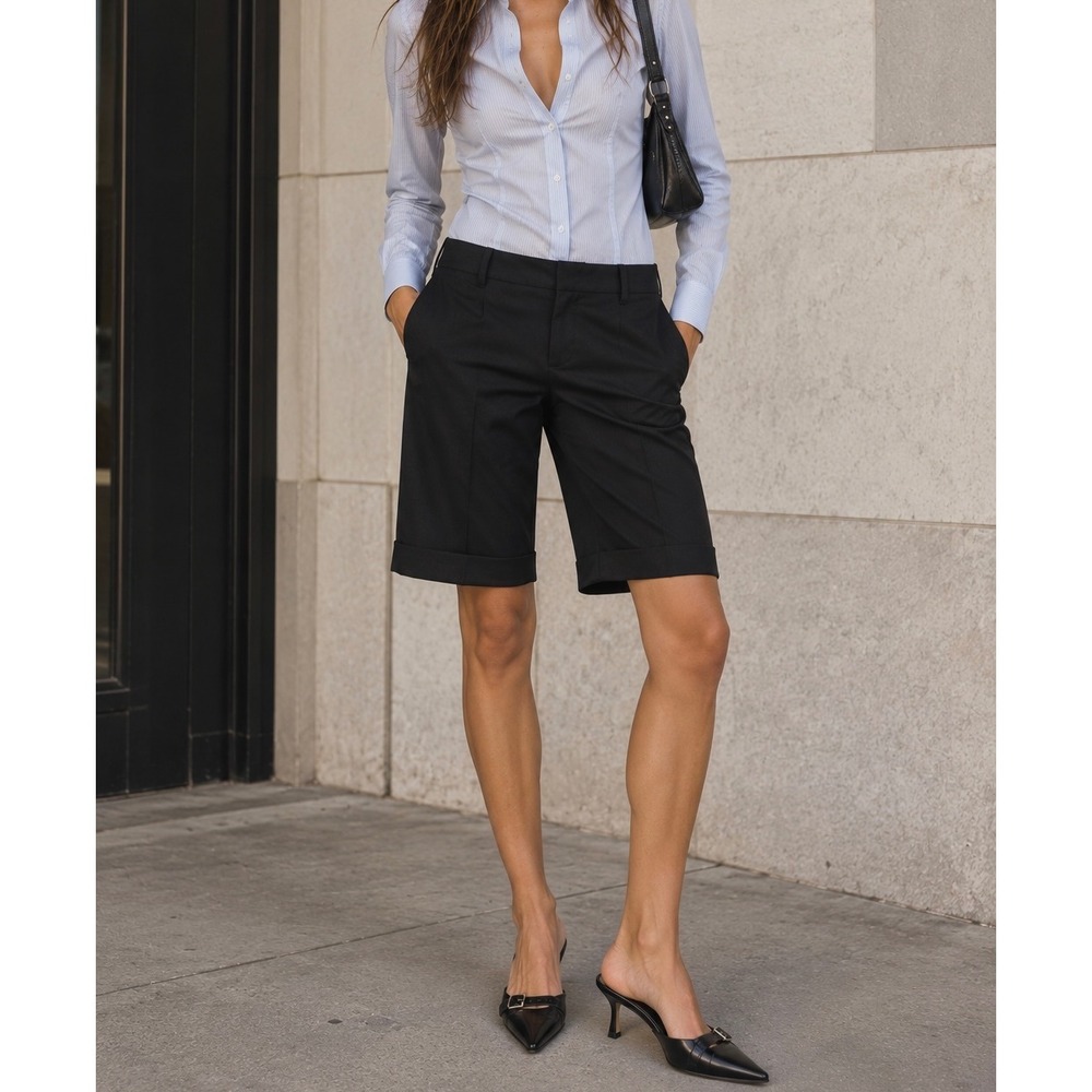 VINTAGE Y2K TRINA TURK Black Low Rise Bermuda Tailored Cuffed Shorts